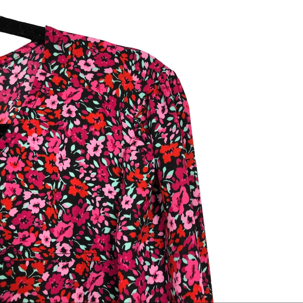 J Crew Factory  Women’s Floral Green Pink Print Long Sleeves Size 2X - Picture 3 of 10